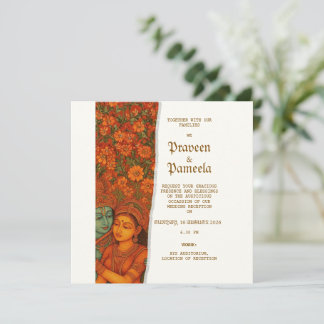 Indian invitation with Radhakrishna Mural painting