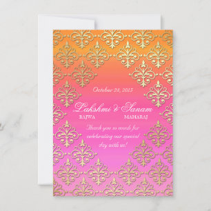Indian Invite Photo Card Damask Pink Orange Gold