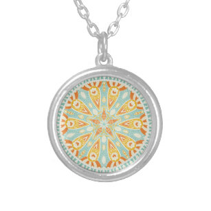 Indian Kaleidoscope Art Silver Plated Necklace