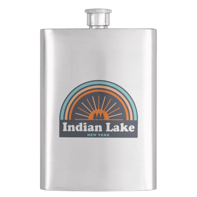 Indian Lake New York Rainbow Hip Flask (Front)