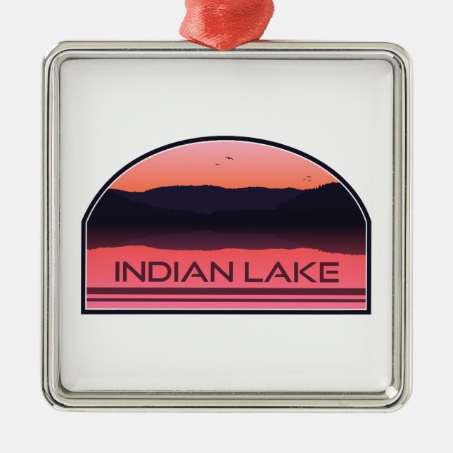 Indian Lake New York Red Sunrise Metal Ornament (Front)