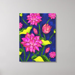 Indian Lotus Painting (Pichwai style Kamal Talai) Canvas Print