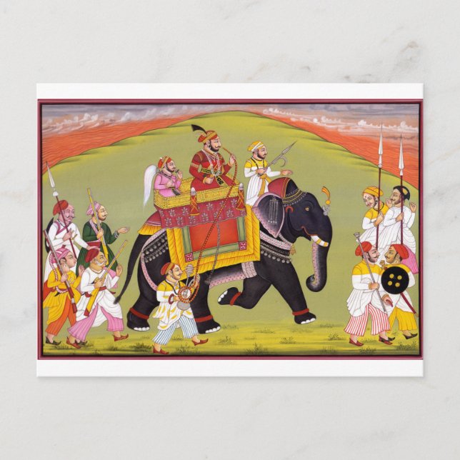 INDIAN MAHARAJA ON ROYAL HUNT RIDING ELEPHANT POSTCARD (Front)