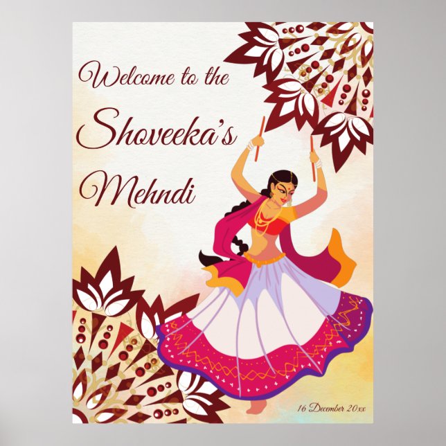 Indian mandala design mehndi sangeet welcome sign (Front)
