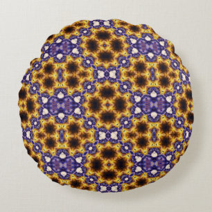 Indian Mandala Geometric Art Deco Seamless Pattern Round Pillow