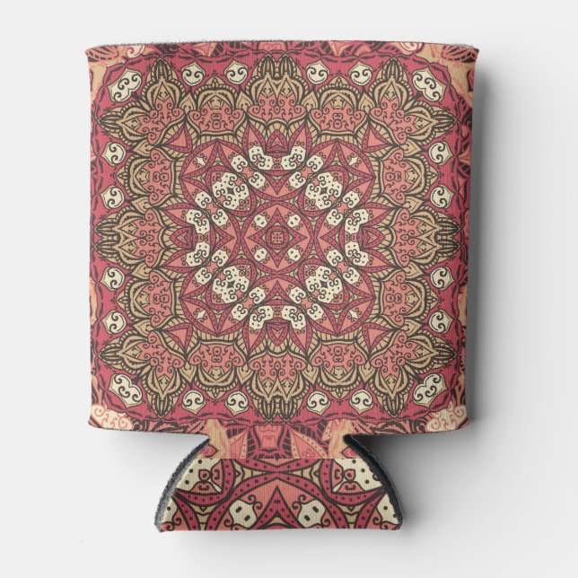 Indian medallion, boho ethnic ornament can cooler (Front)