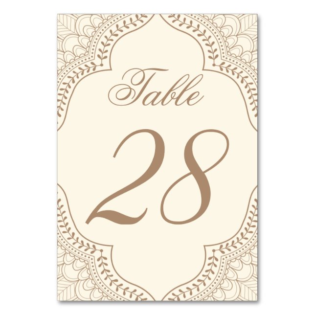 Indian Mehndi Table Number  | Editable Colour (Front)