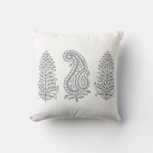 Indian Motif Handblock Print Grey on White