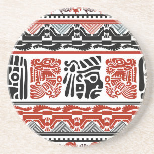 Indian motifs, black red, seamless pattern. coaster