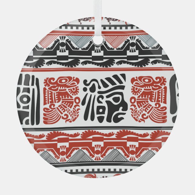 Indian motifs, black red, seamless pattern. glass ornament (Front)