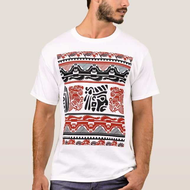 Indian motifs, black red, seamless pattern. T-Shirt (Front)