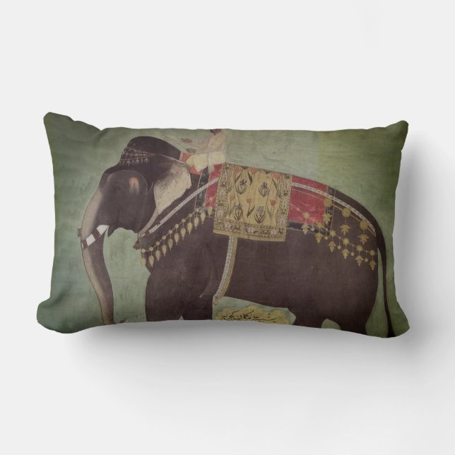 Indian/Mughal Elephant Green Lumbar Throw Pillow (Front)