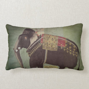 Indian/Mughal Elephant Green Lumbar Throw Pillow