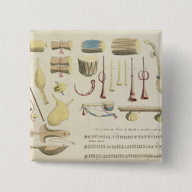 Indian Musical Instruments, plate 23 from 'Orienta 2 Inch Square Button (Front)