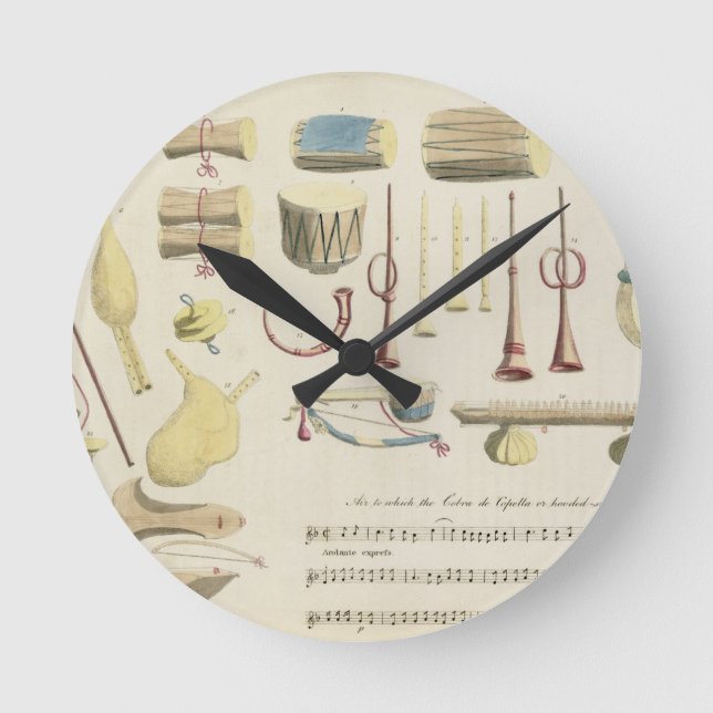 Indian Musical Instruments, plate 23 from 'Orienta Round Clock (Front)