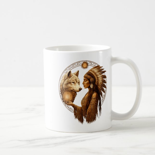 Indian Native American Woman With White Wolf Vinta Coffee Mug (Right)