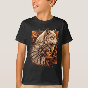 Indian Native American Woman With White Wolf Vitag T-Shirt