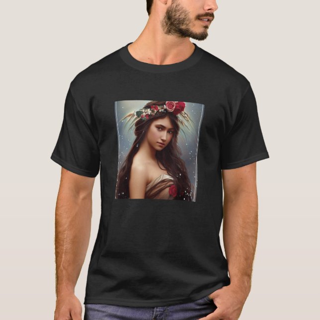 Indian Native American Young Woman and Roses Nouve T-Shirt (Front)
