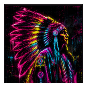 Indian Native Neon Poster