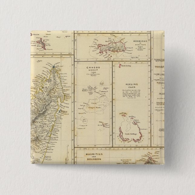 Indian Ocean Islands 2 Inch Square Button (Front)