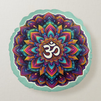Indian Om Symbol in a beautiful mandala design Round Pillow