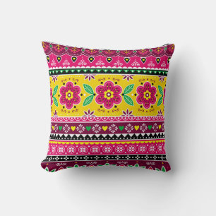 Indian or Pakistani truck art inspired seamless fo Throw Pillow