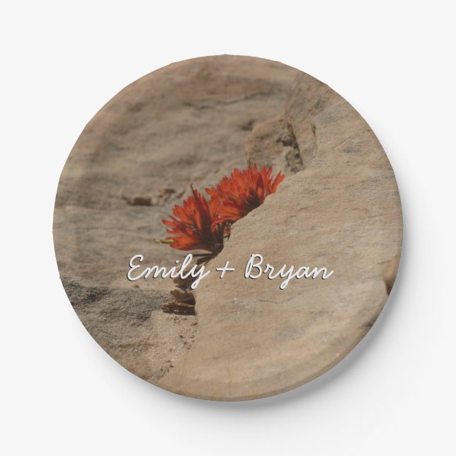Indian Paintbrush in Rocks at Zion Paper Plate (Front)