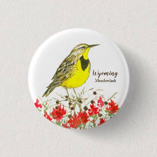 Indian Paintbrush Meadowlark State Bird of Wyoming 1 Inch Round Button