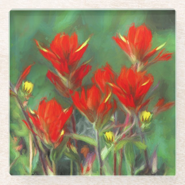 Indian Paintbrush Painting - Original Flower Art Glass Coaster (Front)