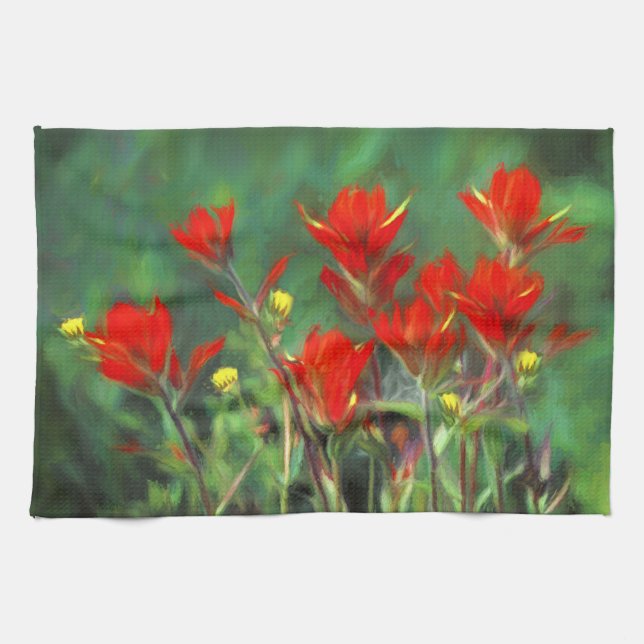 Indian Paintbrush Painting - Original Flower Art Kitchen Towel (Horizontal)