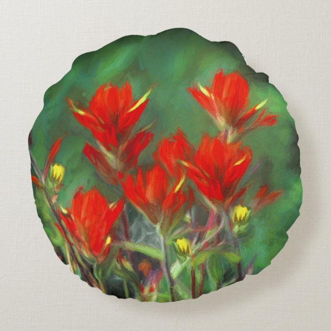 Indian Paintbrush Painting - Original Flower Art Round Pillow (Back)