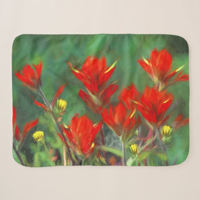Indian Paintbrush Painting - Original Flower Art Sherpa Blanket (Front (Horizontal))