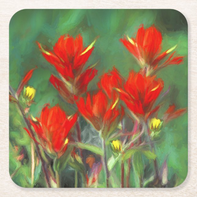 Indian Paintbrush Painting - Original Flower Art Square Paper Coaster (Front)