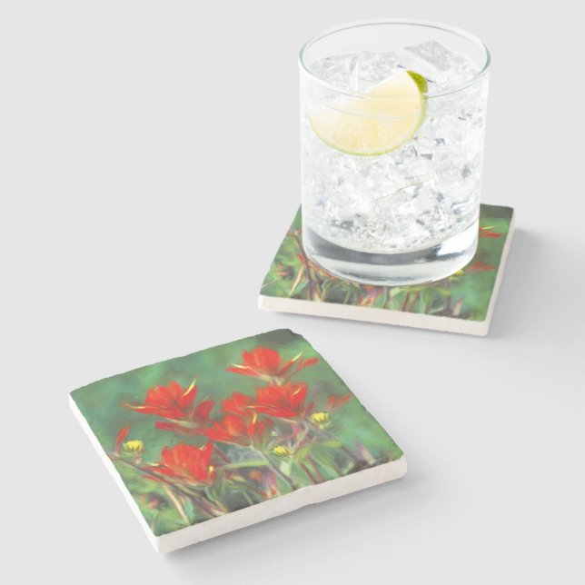 Indian Paintbrush Painting - Original Flower Art Stone Coaster (Side)