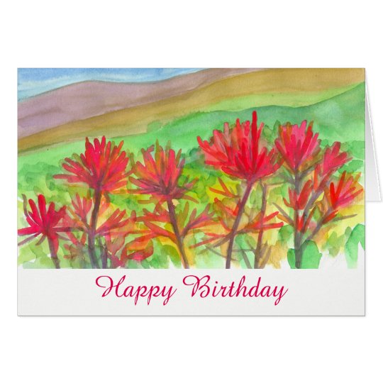 Indian Paintbrush Wildflowers Happy Birthday Card