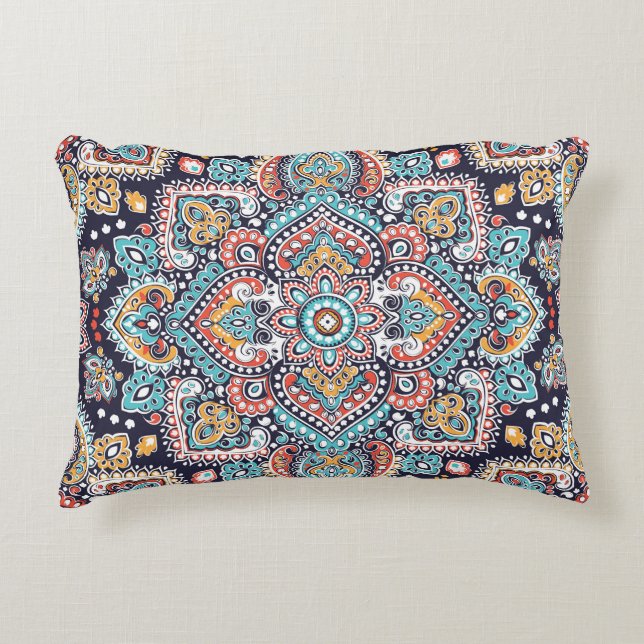 Indian Paisley: Ethnic Mandala Pattern Accent Pillow (Front)