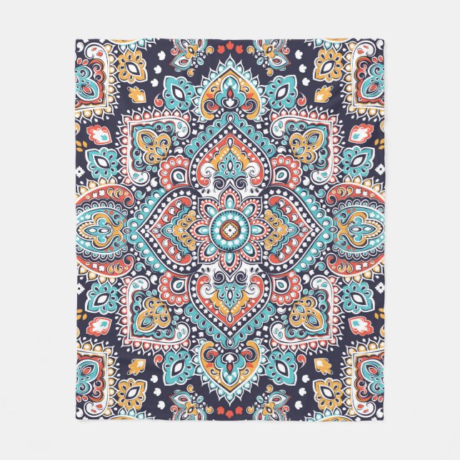 Indian Paisley: Ethnic Mandala Pattern Fleece Blanket (Front)