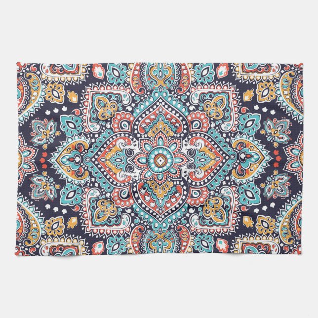 Indian Paisley: Ethnic Mandala Pattern Kitchen Towel (Horizontal)
