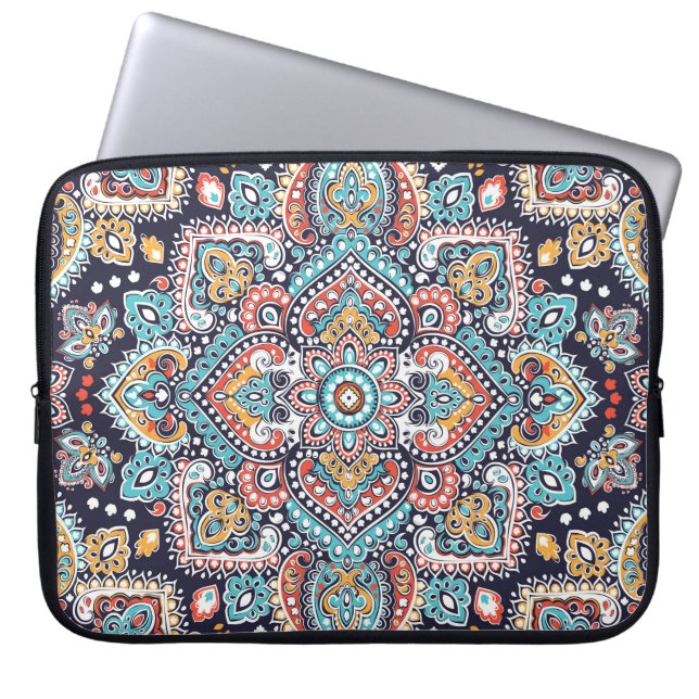 Indian Paisley: Ethnic Mandala Pattern Laptop Sleeve (Front)