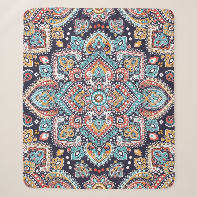 Indian Paisley: Ethnic Mandala Pattern Sherpa Blanket (Front)