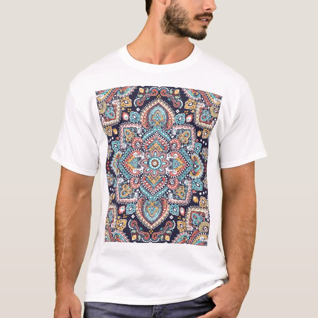 Indian Paisley: Ethnic Mandala Pattern T-Shirt (Front)