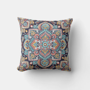 Indian Paisley: Ethnic Mandala Pattern Throw Pillow