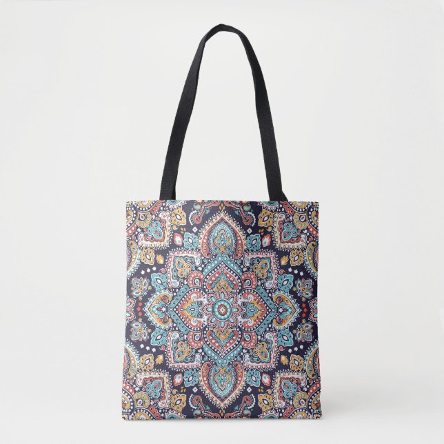 Indian Paisley: Ethnic Mandala Pattern Tote Bag (Front)