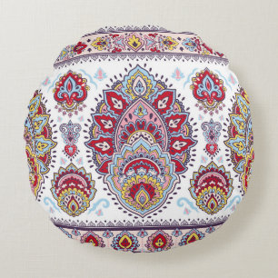 Indian paisley floral, ethnic medallion. round pillow