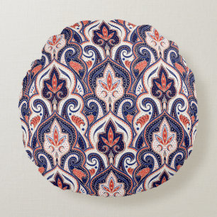 Indian Paisley: Floral Medallion Seamless. Round Pillow