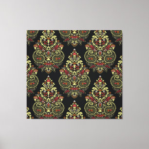 Indian paisley, geometric black background canvas print