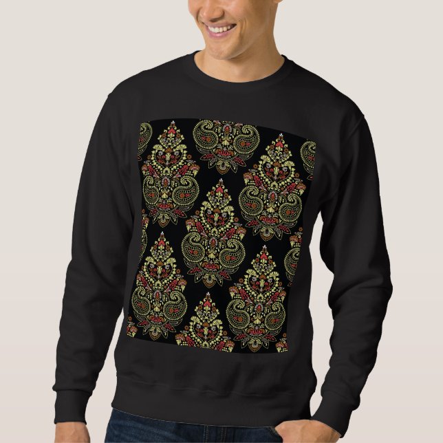 Indian paisley, geometric black background sweatshirt (Front)
