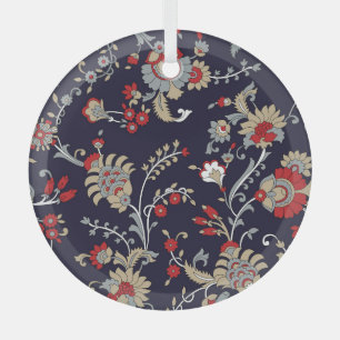 Indian paisley, navy background, traditional. glass ornament