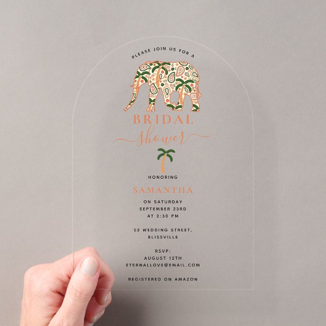 Indian Paisley Ornate Elephants Bridal Shower Acrylic Invitations (Insitu (Handheld))