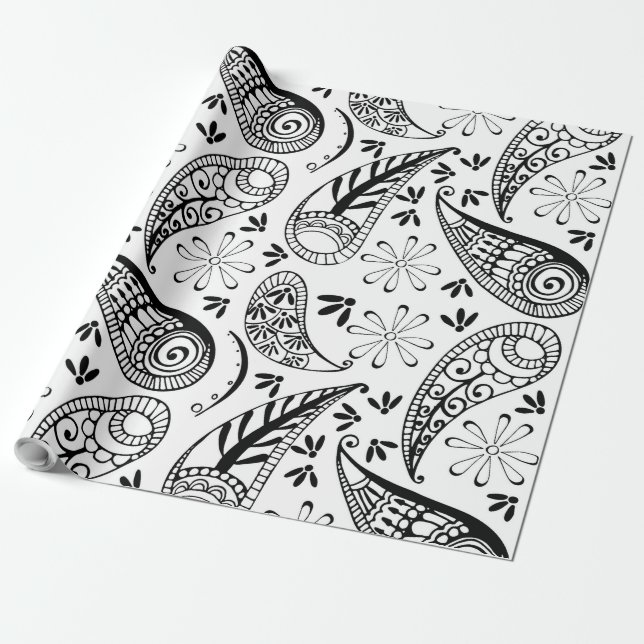 Indian Paisley Pattern Mankolam Wrapping Paper (Unrolled)
